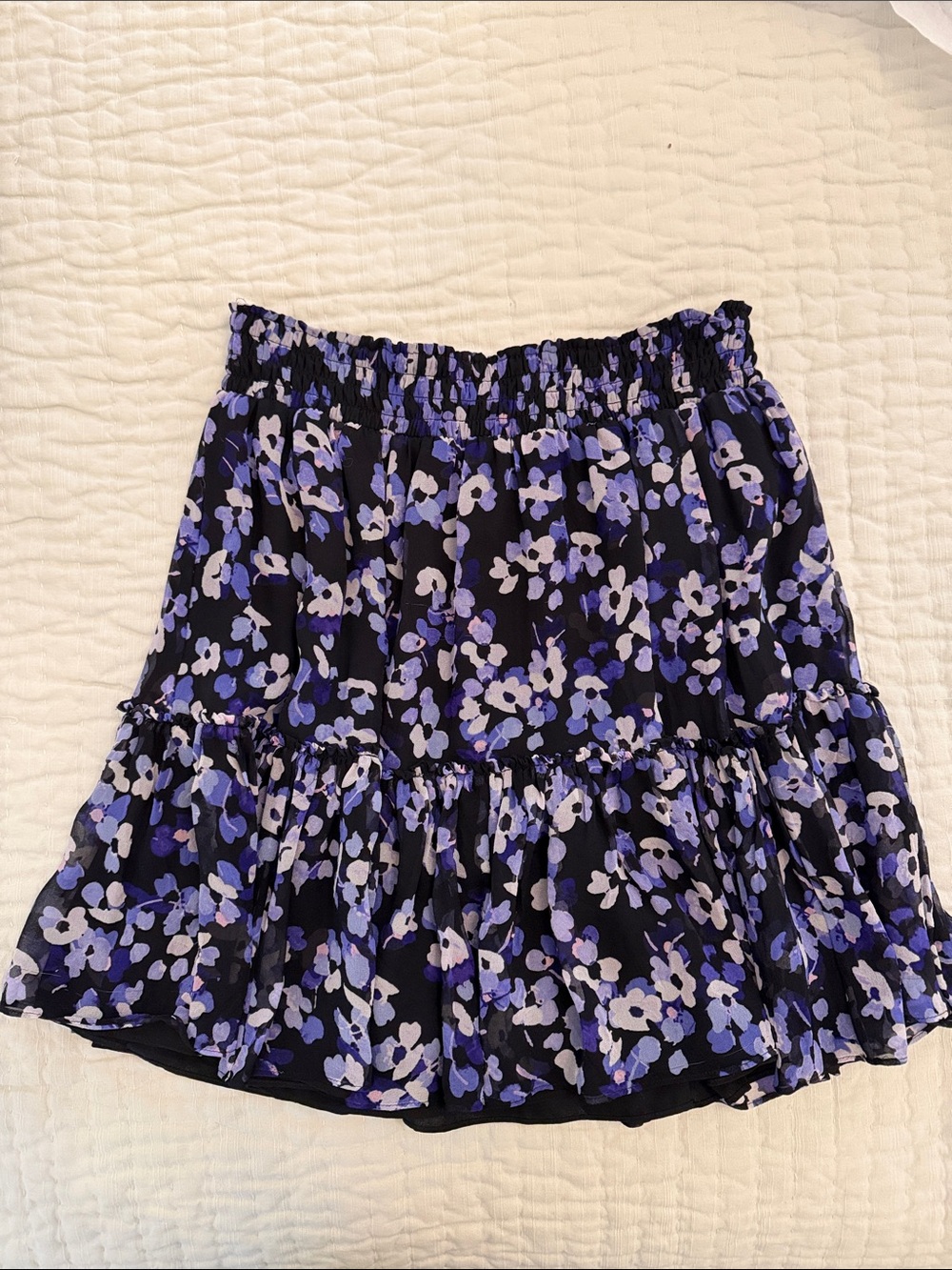 Kate Spade Silk Floral Ruffle Skirt in Black and Lavender